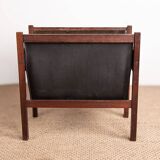 Danish magazine rack in rosewood and leather, 1960.