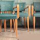 Set de 4 fauteuils bridges hêtre massif vernis & simili cuir vert 1958