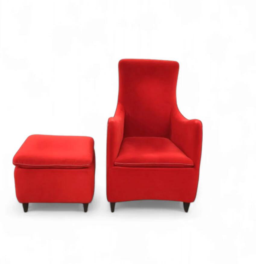 Senta armchair / hocker / ottoman by Gerard van den Berg for Wittmann / red velvet upholstery / marked - Stunning condition