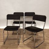 Set of 4 70s chrome metal chairs