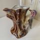 Kitsch Vase "Tree Trunk with Green Woodpecker" - Pink Iridescent Ceramic