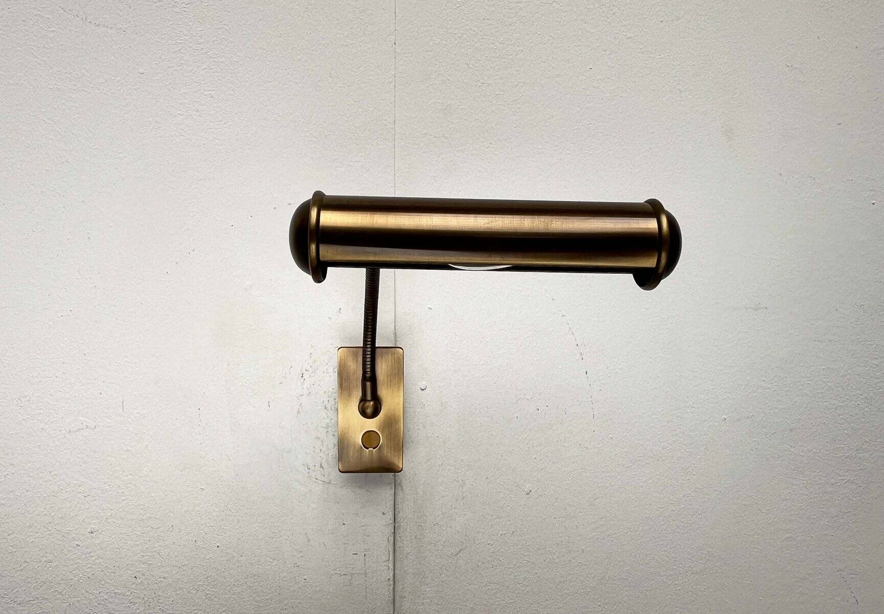 Vintage German brass patinated wall lamp with a gooseneck design by Honsel, 1970s.