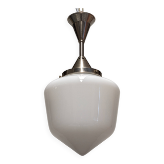 XL white opaline Art Deco pendant light circa 1920