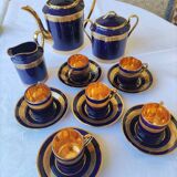 Limoges porcelain coffee service - Egle - Oven blue and gold -