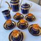 Limoges porcelain coffee service - Egle - Oven blue and gold -