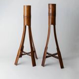 Two Vintage Beige Bamboo Candle Holders – Boho Organic Mid-Century Italian Design, 1960s