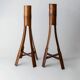 Deux porte-bougies en bambou beige vintage – Design organique boho italien des années 1960.