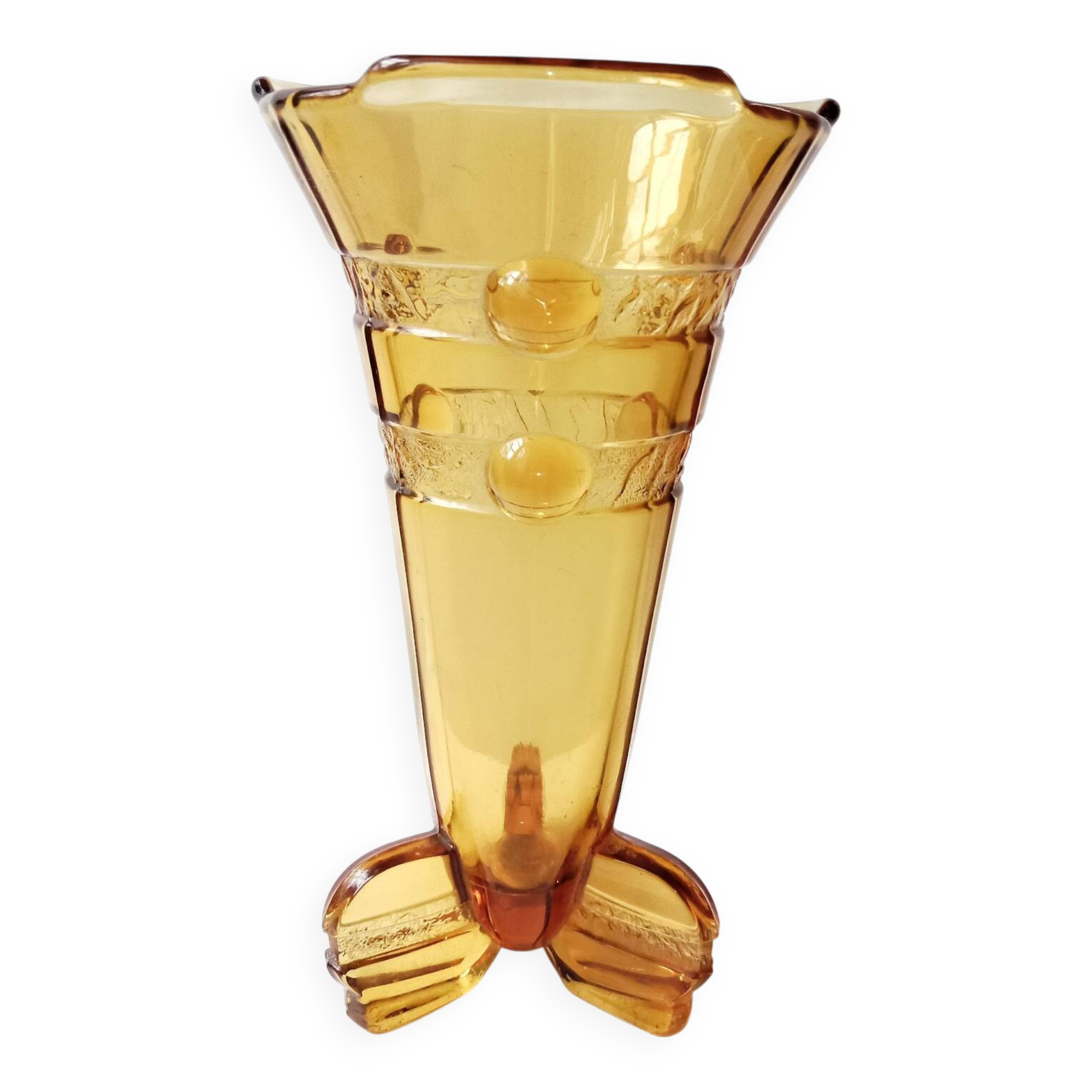 Stölzle Art Deco Amber Orange Tulip Vase 1930