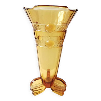 Stölzle Art Deco Amber Orange Tulip Vase 1930