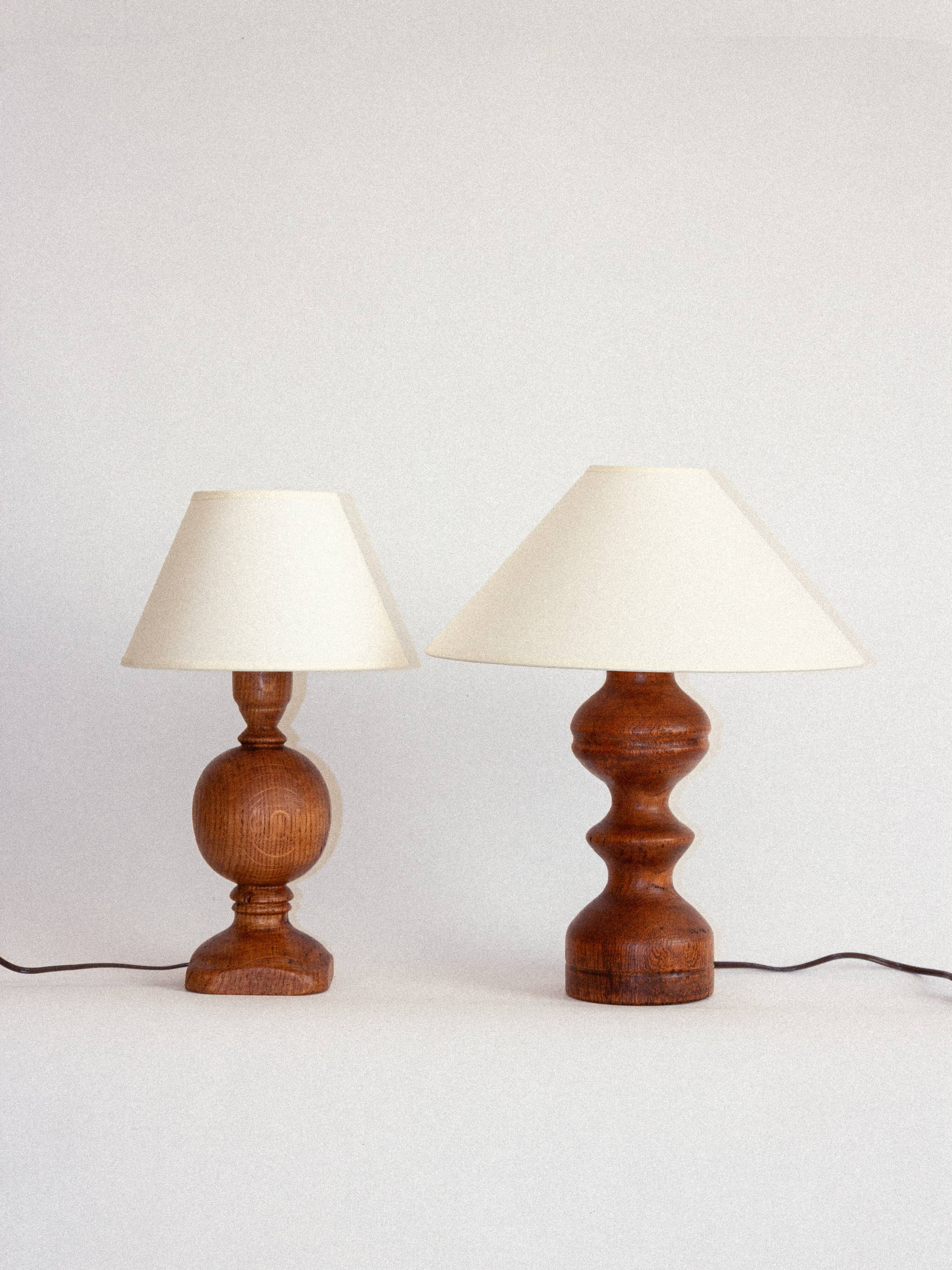 2 turned wooden lamp bases, 1940s-1960s