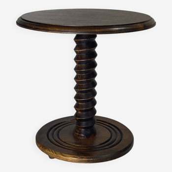 Table d'appoint brutaliste française en bois tourné pour pressoir à vin dans le style de Charles Dudouyt, France, 1940