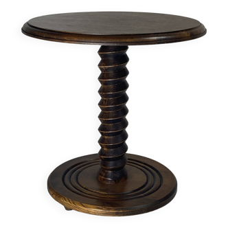 Brutalist French Wood Turned Wine Press Side Table in the style of Charles Dudouyt, France, 1940s