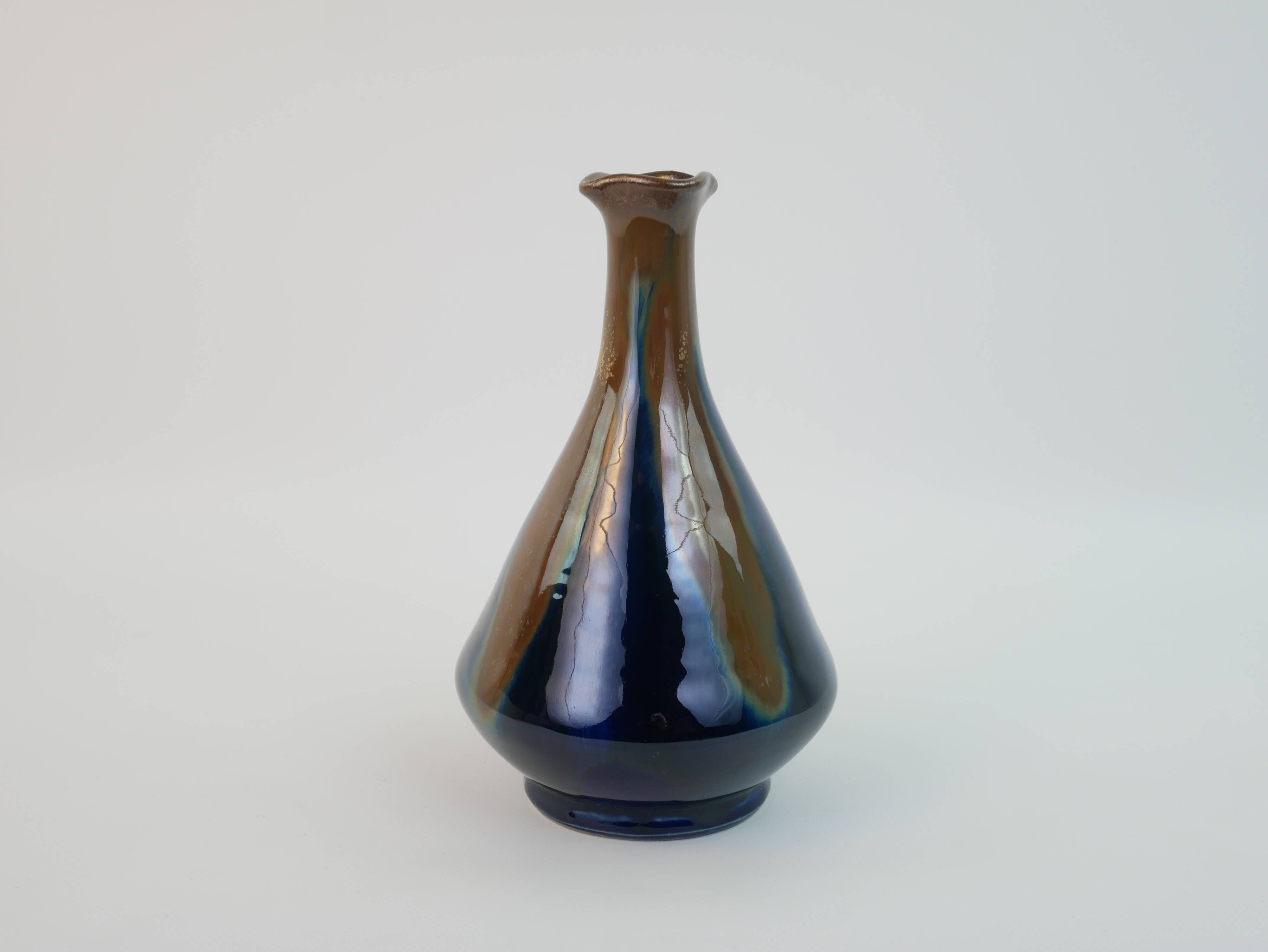 Fournier Demars vase in blue enameled ceramic