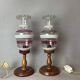 Portuguese Farmhouse rustic wooden table lamps with torch glass shades, 1970s, Set of 2