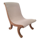 Vintage gondola armchair in beige linen fabric.