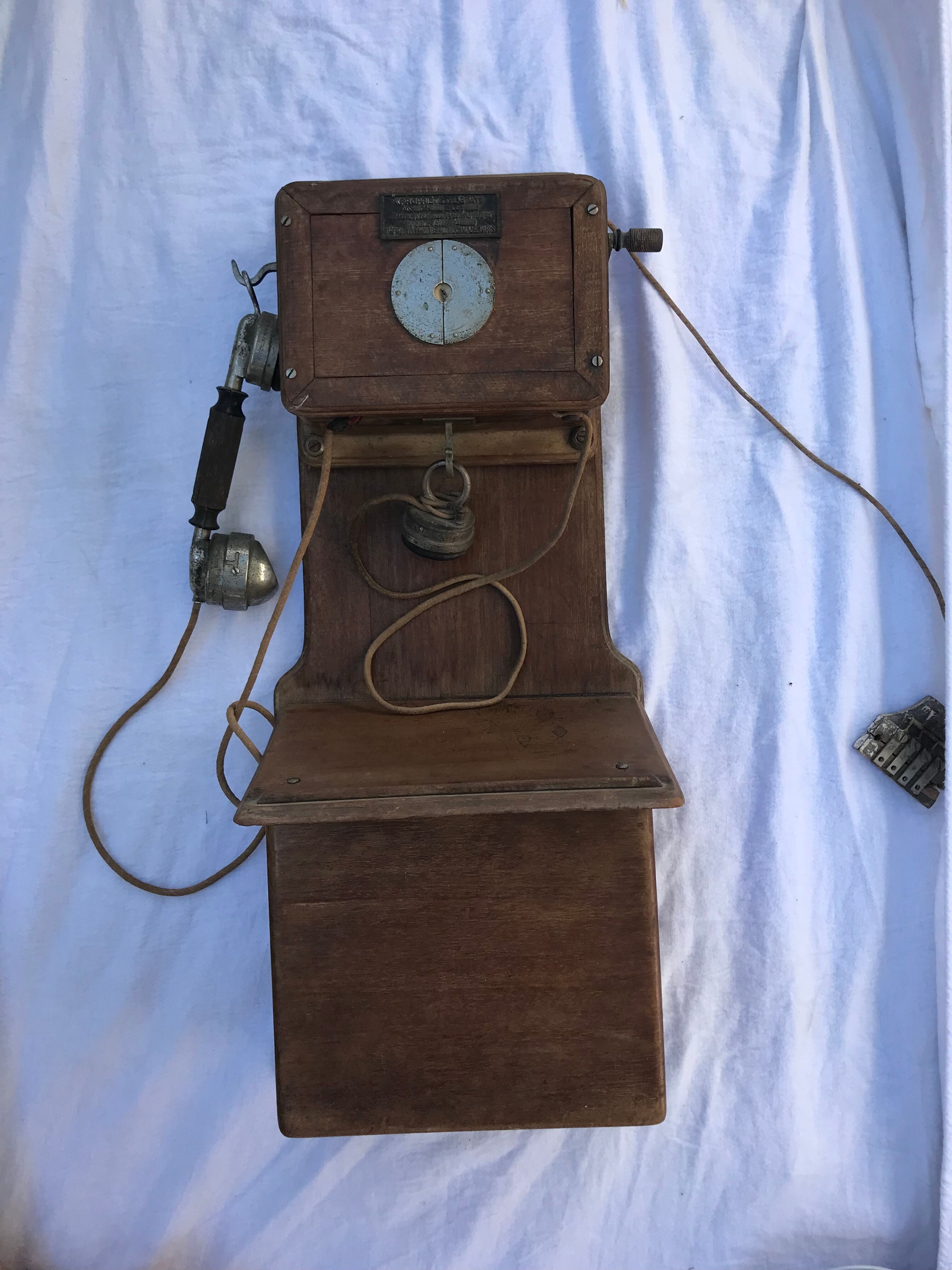 Wooden wall telephone, old, 1930
