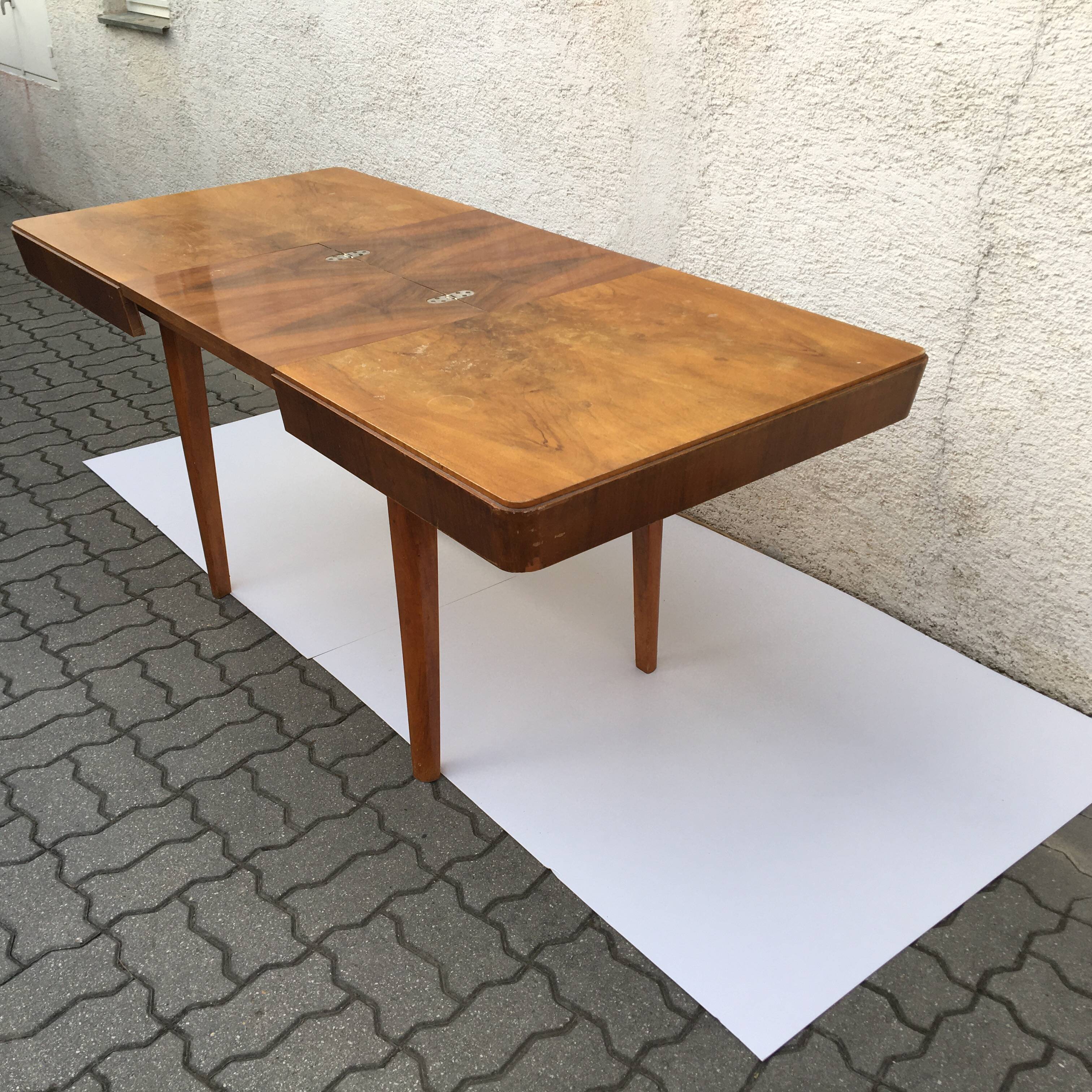Vintage ziara pravenec halabala compact extendable dining table art deco 50s wood 115cm-170cm