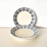 set of 4 dessert plates, blue and gray geometric pattern