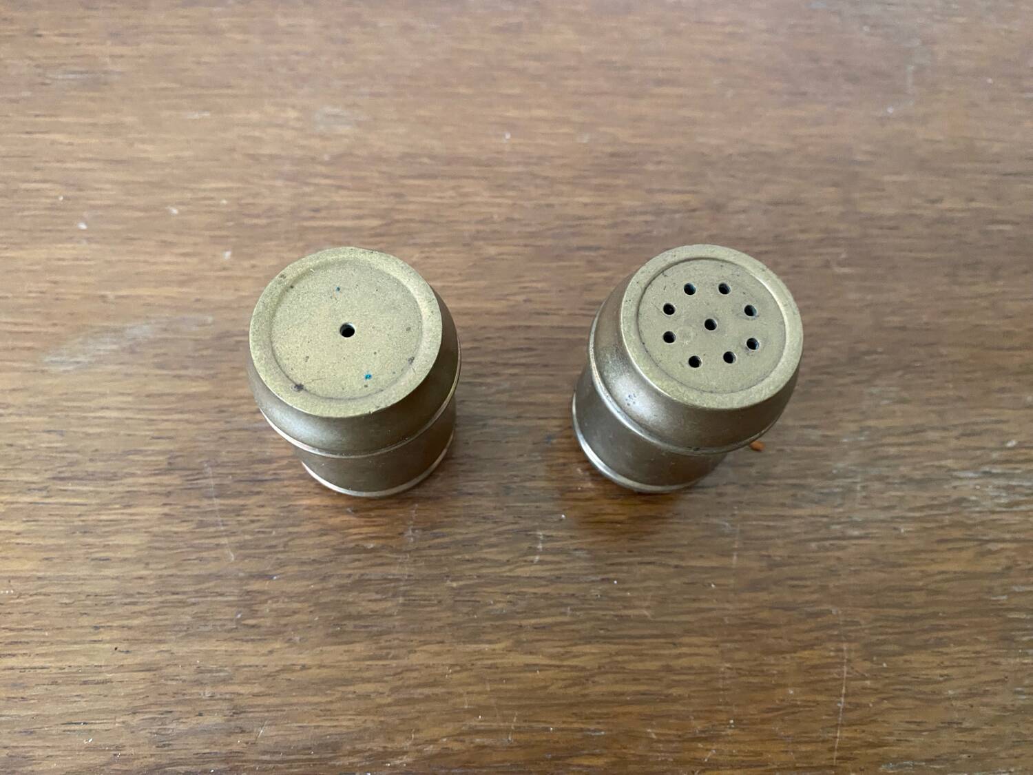 Antique Vintage Brass Salt Pepper Shaker Set