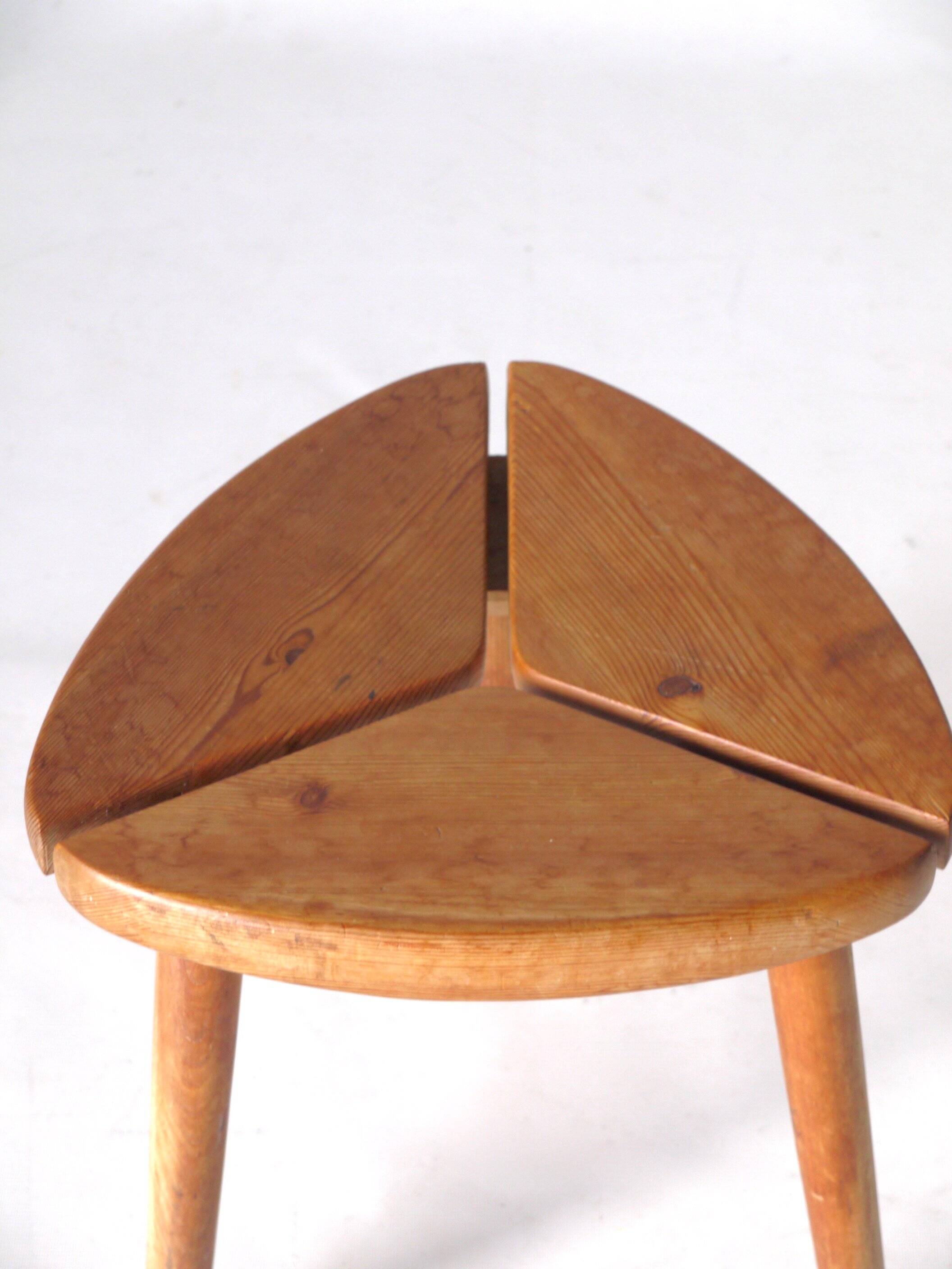 Scandinavian Tripod Pinewood and Beech Stool, 1950s