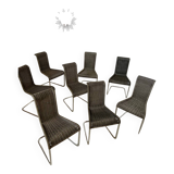 Lot de 8 chaises tubulaire design Tecta style bauhaus métal et cannage gris vintage année 80