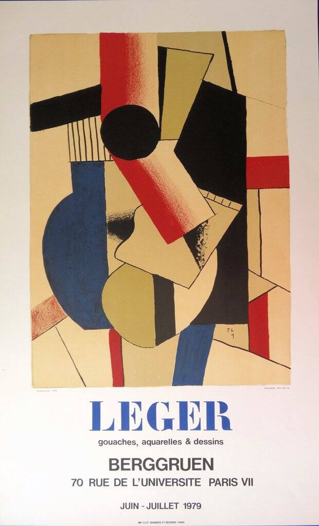 Fernand leger: cubist composition on guitar, signed lithograph - 1979