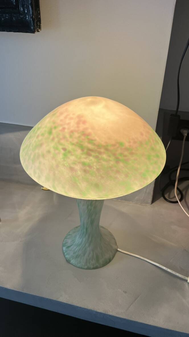 Grey-green mushroom lamp in glass