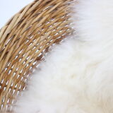 1960s Pair of Rattan Woven Basket Chair with Icelandic Sheepskin