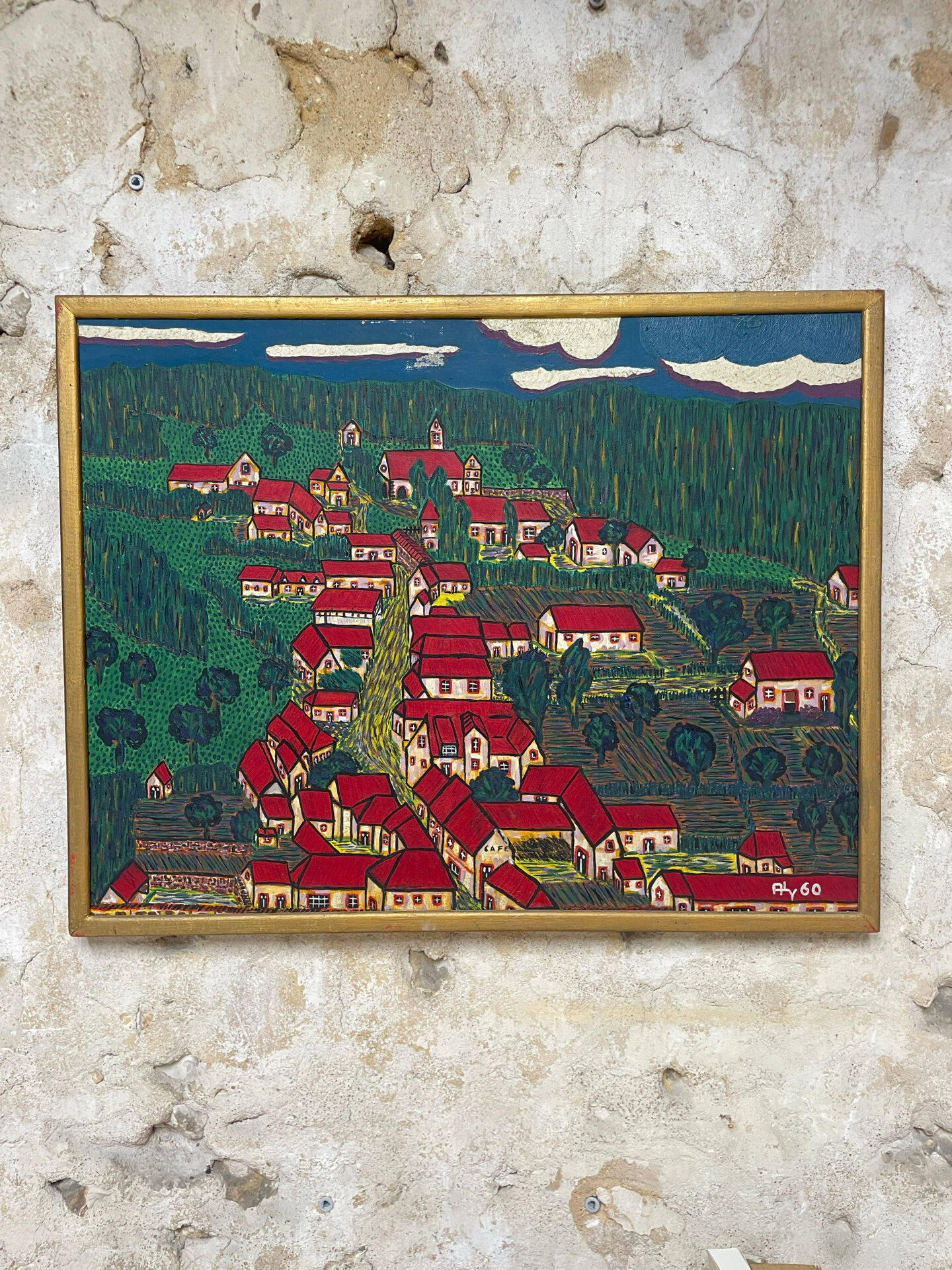 Painting the village with red roofs.
