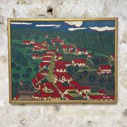 Peinture le village aux toits rouge