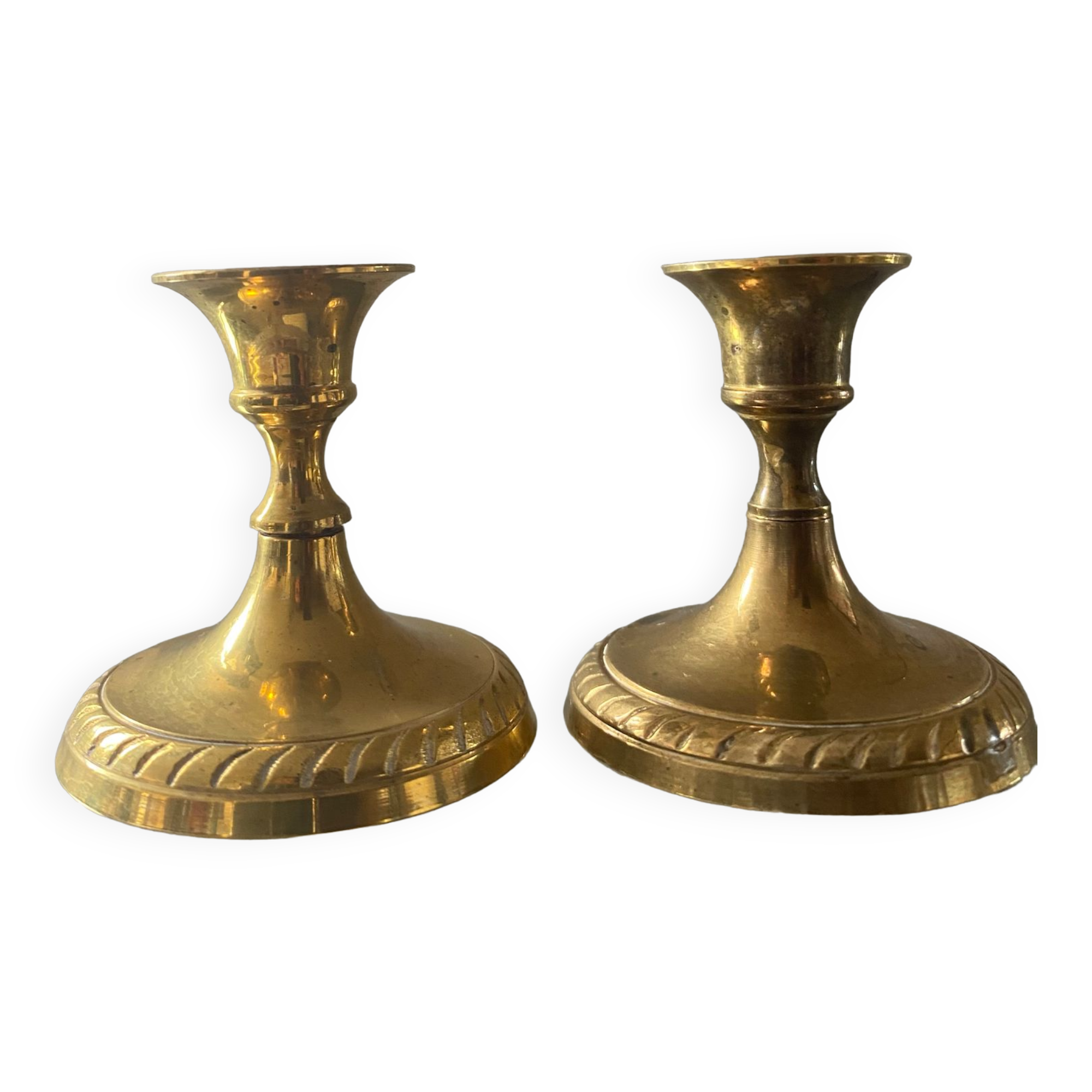 Pair of miniature torch brass candlesticks from the 70s