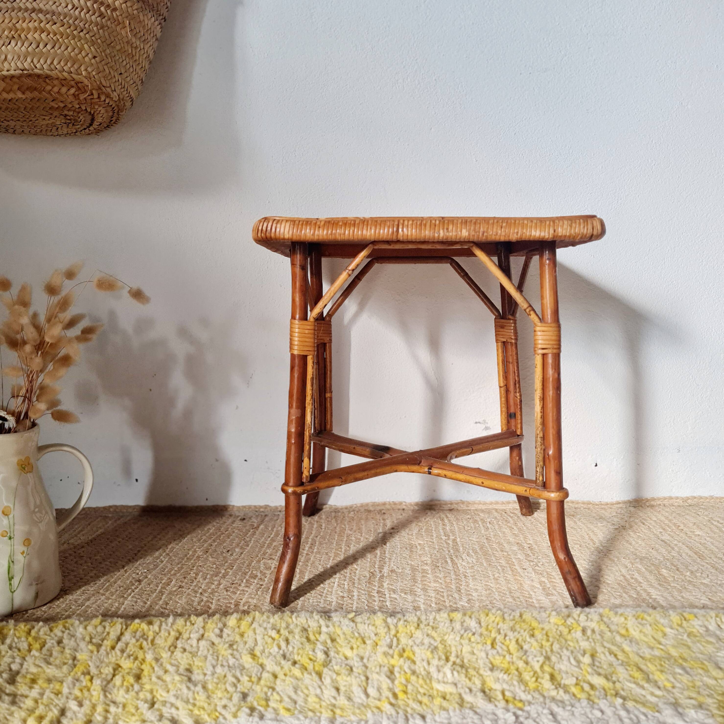 Vintage rattan stool or side table – 1960s Riviera style