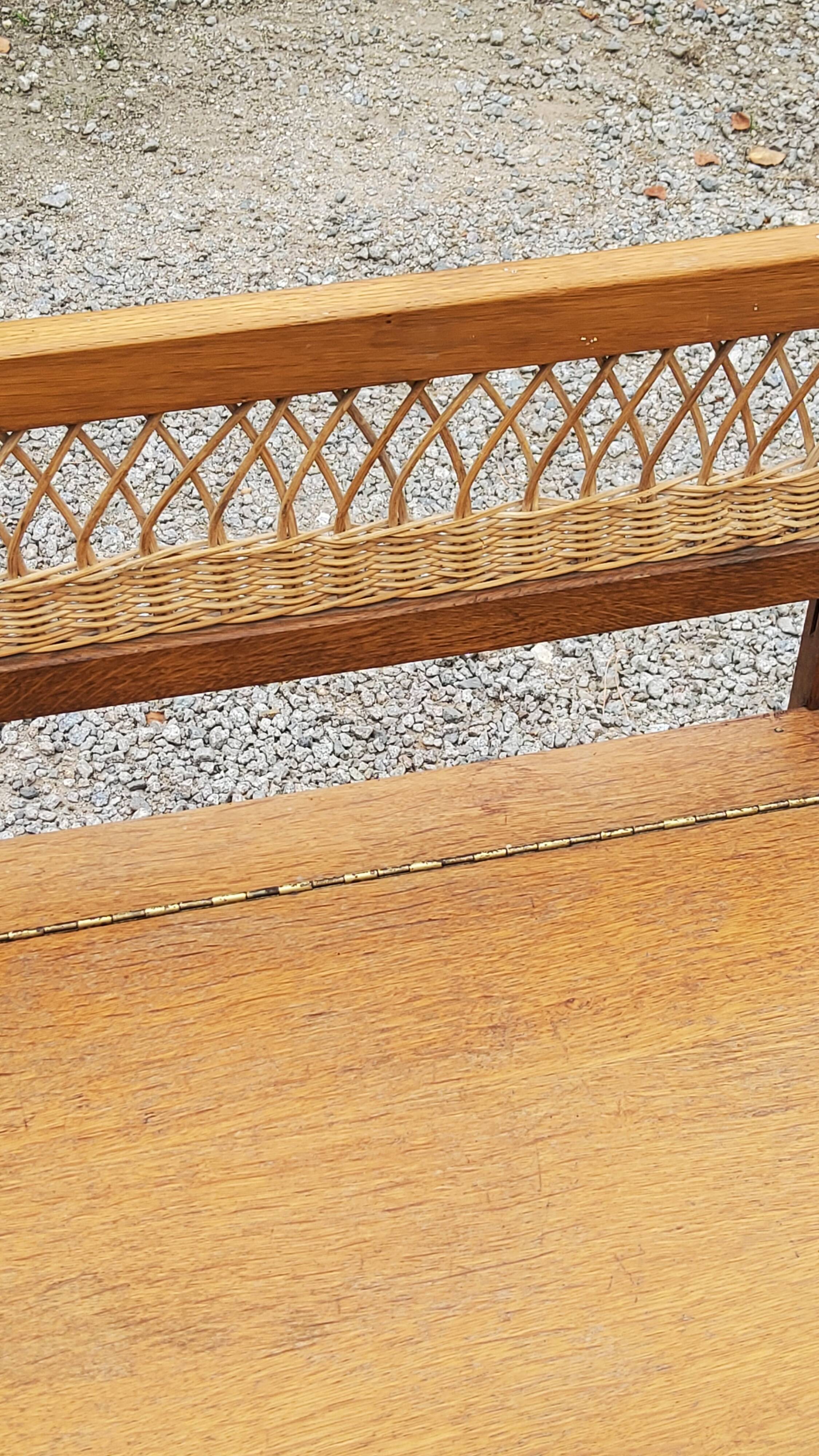 Vintage chest bench from the 50s in oak and rattan