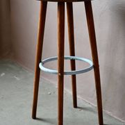 Tabouret de bar vintage années 60 bois et métal laqué bleu