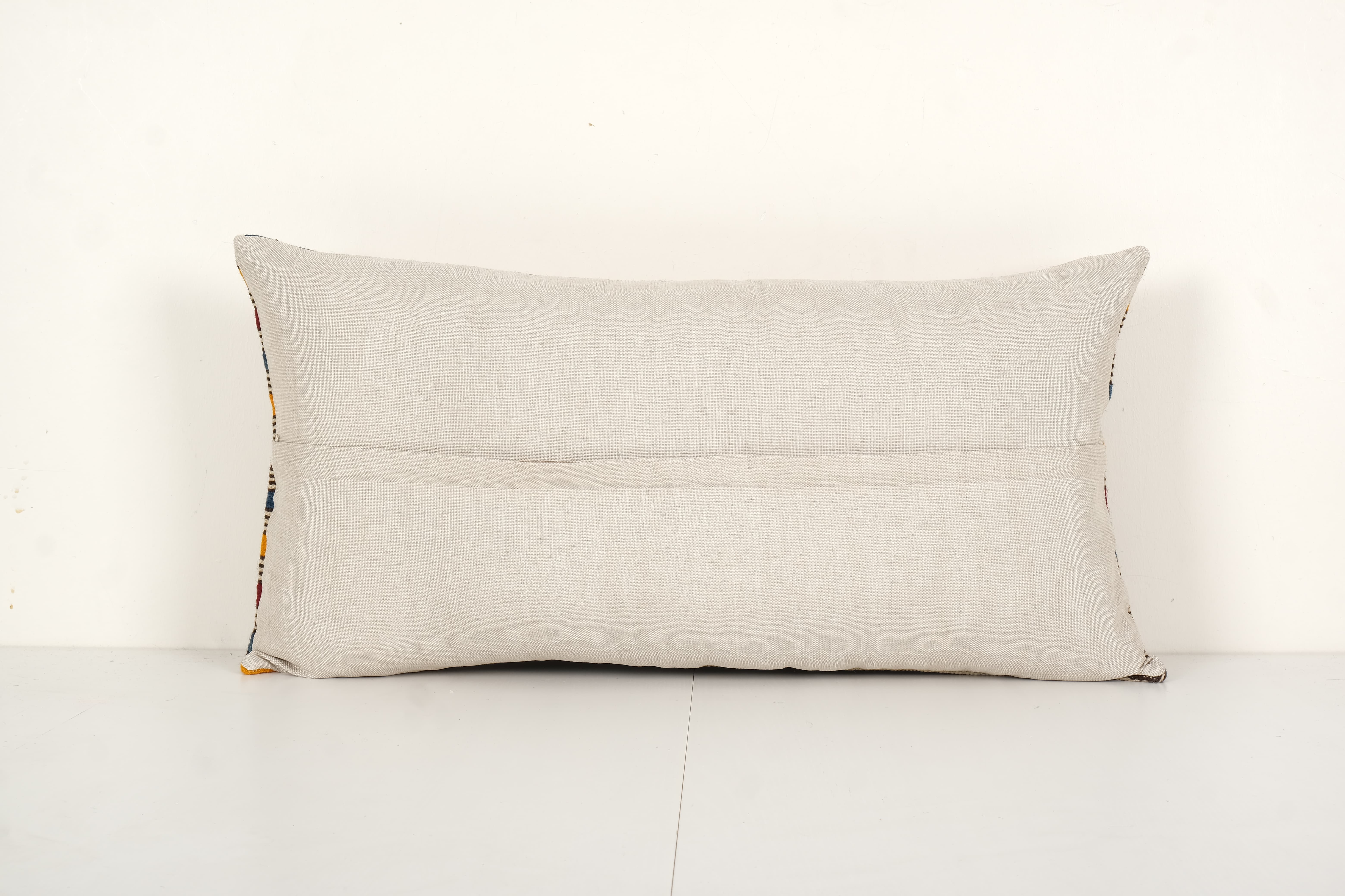 Queen boho woven bedding kilim pillow cover, oversize striped turkish lumbar cushion with anatolian