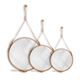 Handmade J. Adnet style mirror in natural vegetable-tanned leather, ø 70 cm