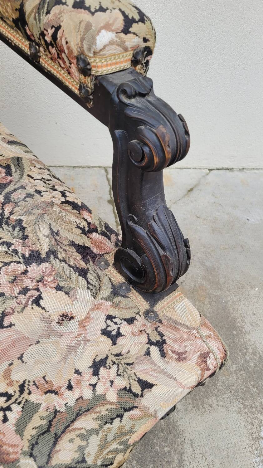 Napoleon III period armchair with floral tapestry, 19th century