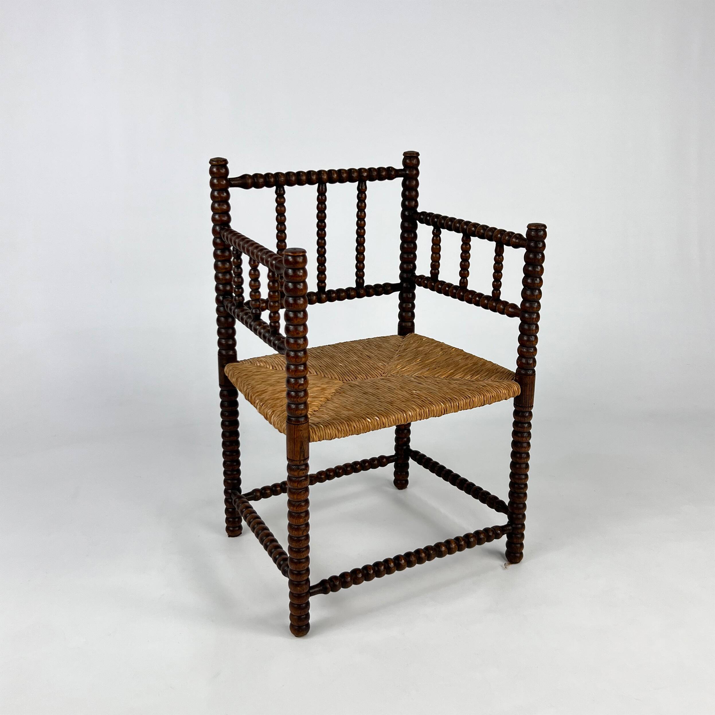 Stained Beechwood Bobbin Armchair in Jacobean Style, 1900s