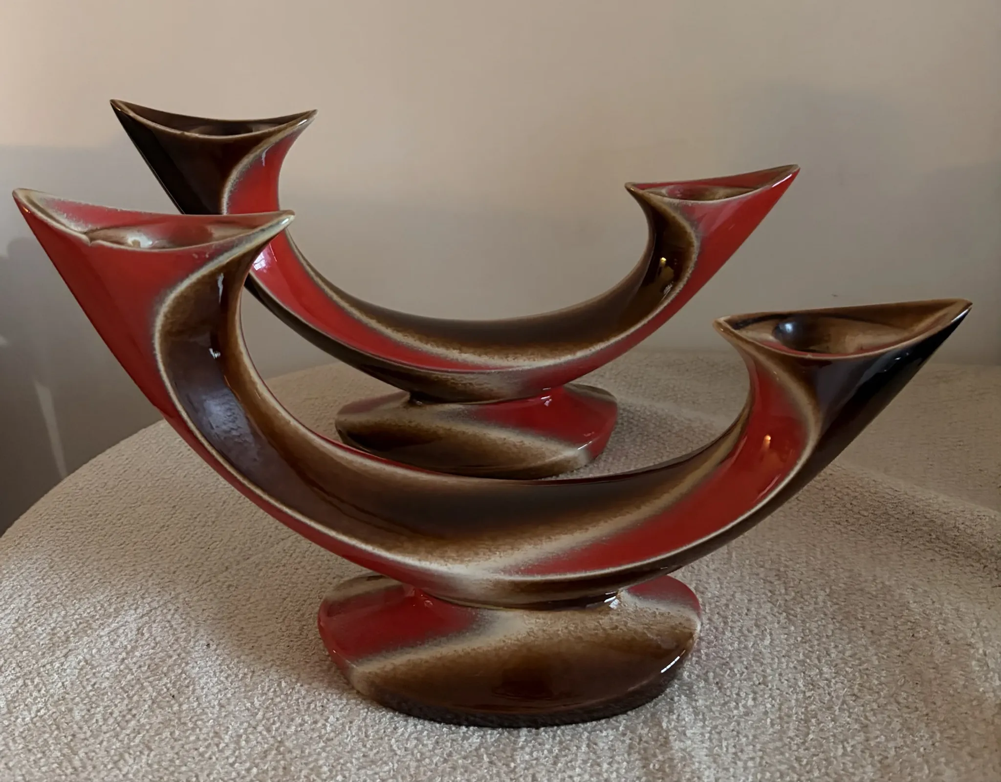 Pair of Mid-Century Vintage Ceramic Double Candlestick Holders Verceam