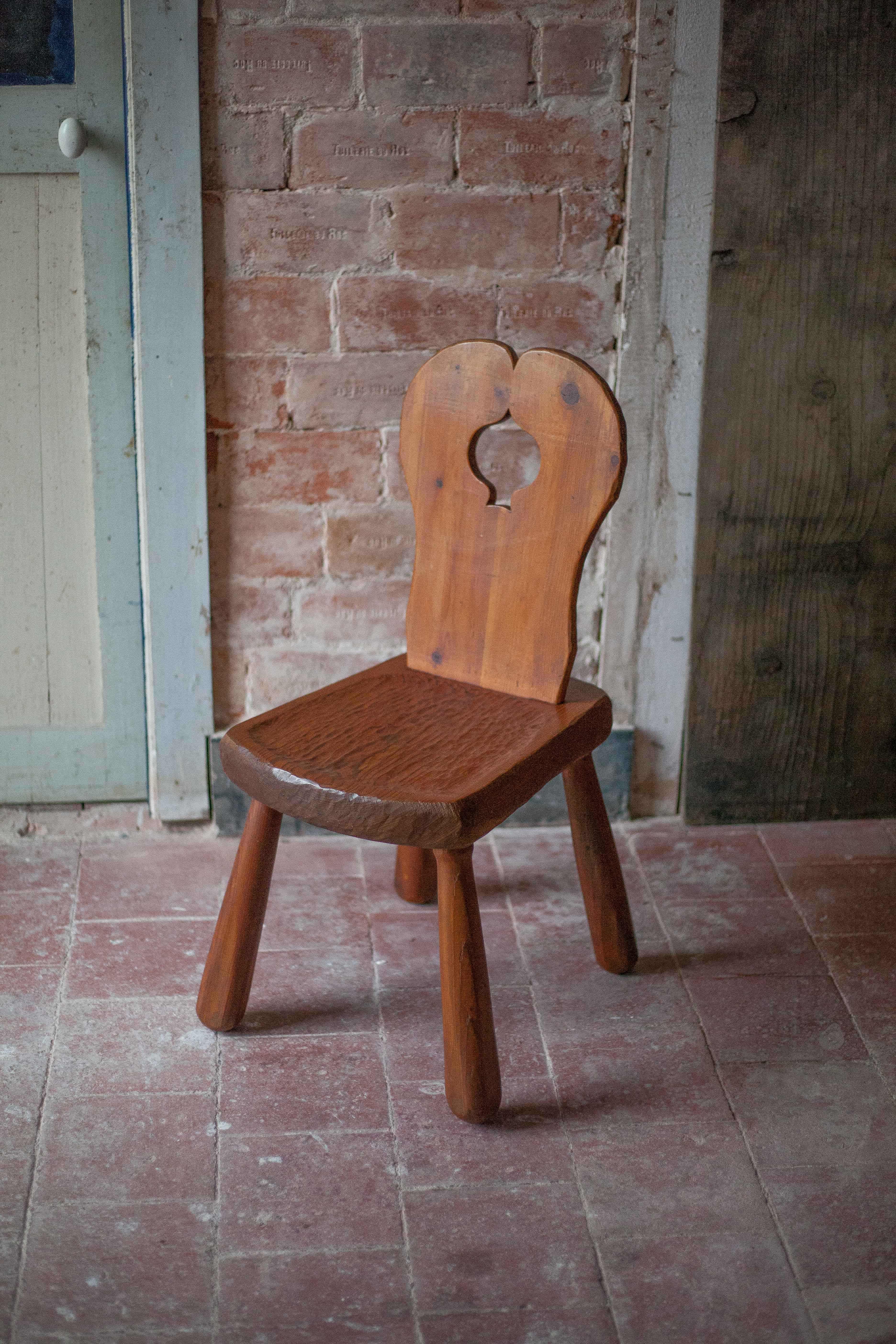 Vintage solid wood chair, brutalist chair, furniture, accent chair.