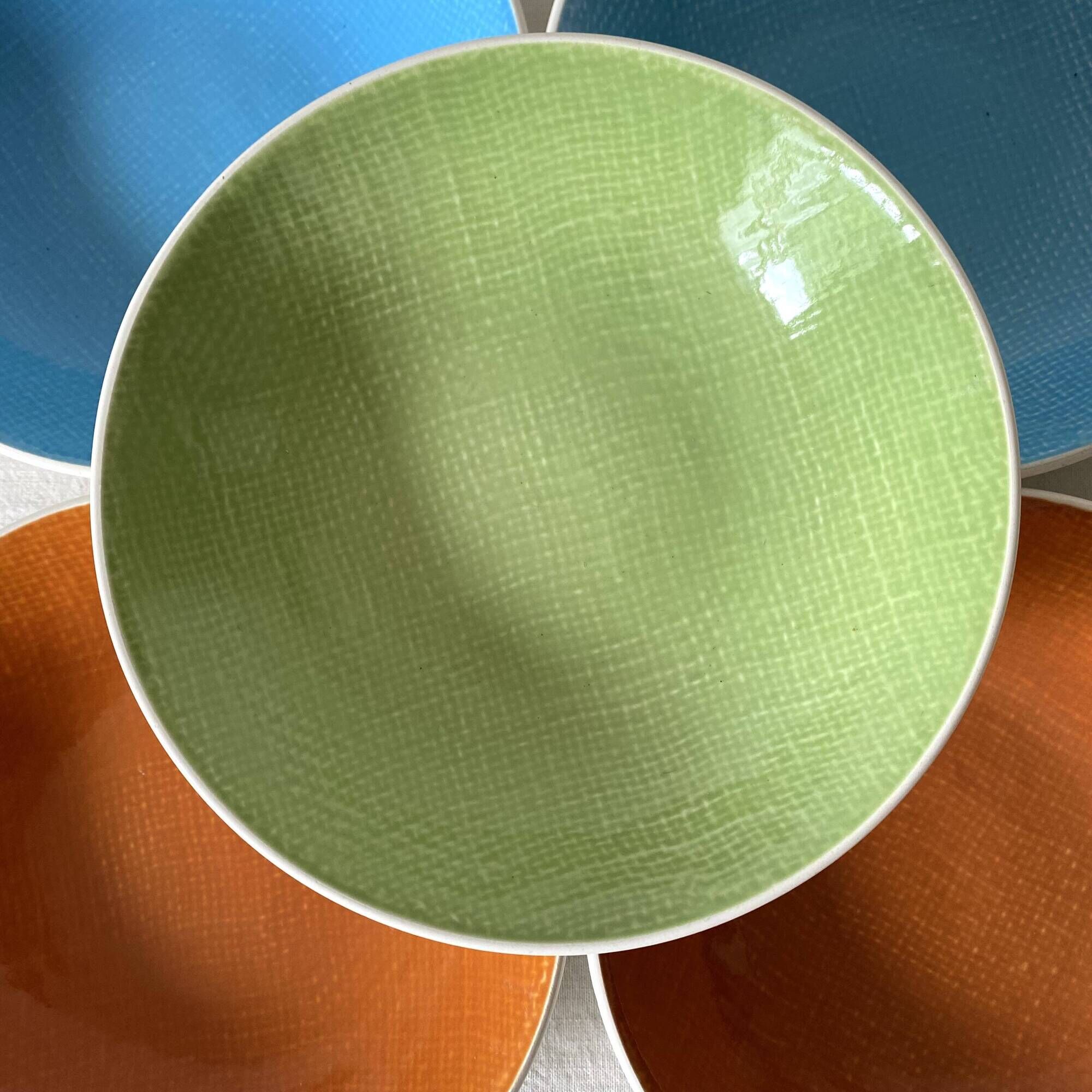 Salins France colored soup plates, Deauville model, 50s-60s
