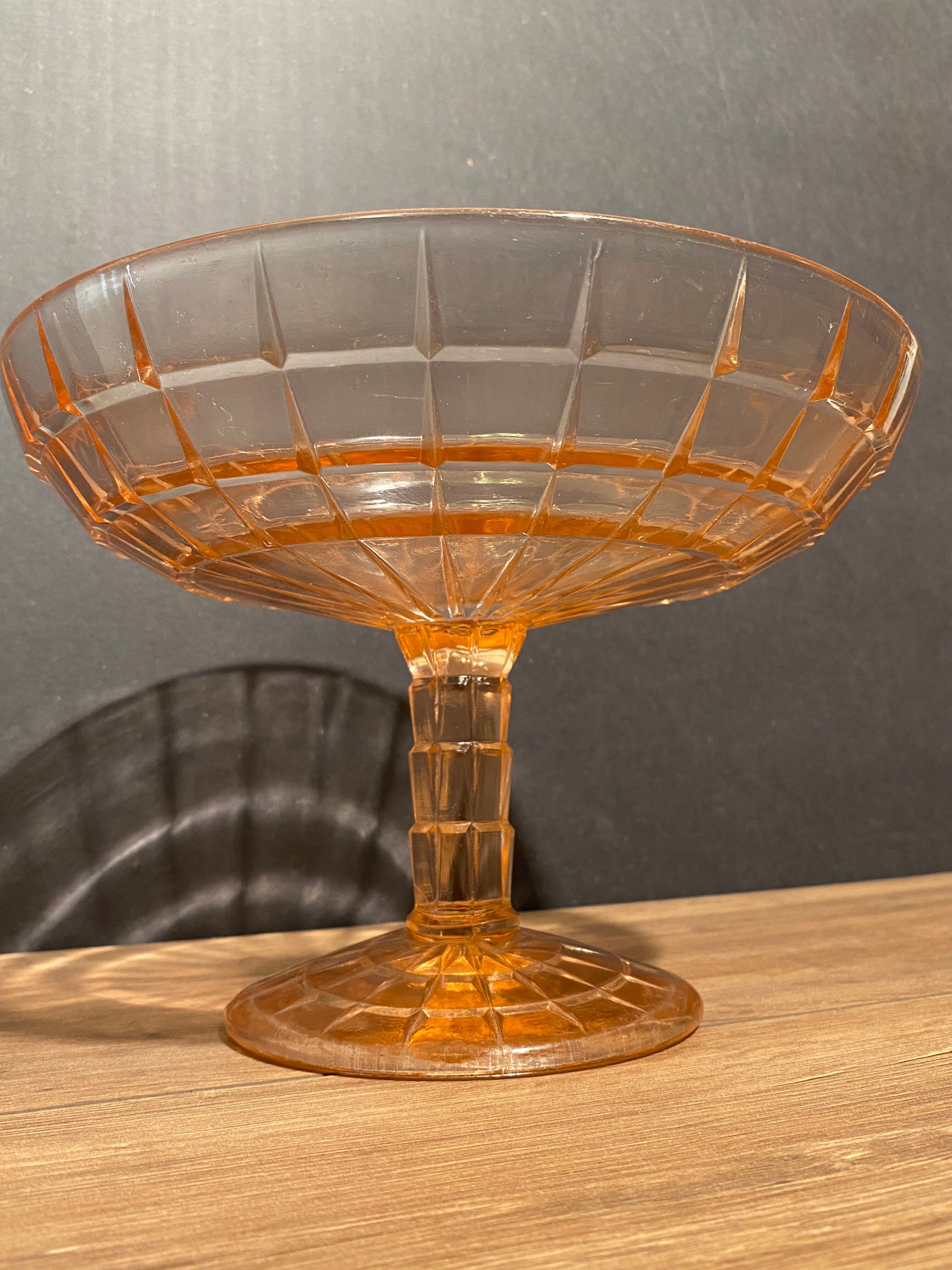 cut on vintage pedestal in tinted crystalline glass signed Vercapel