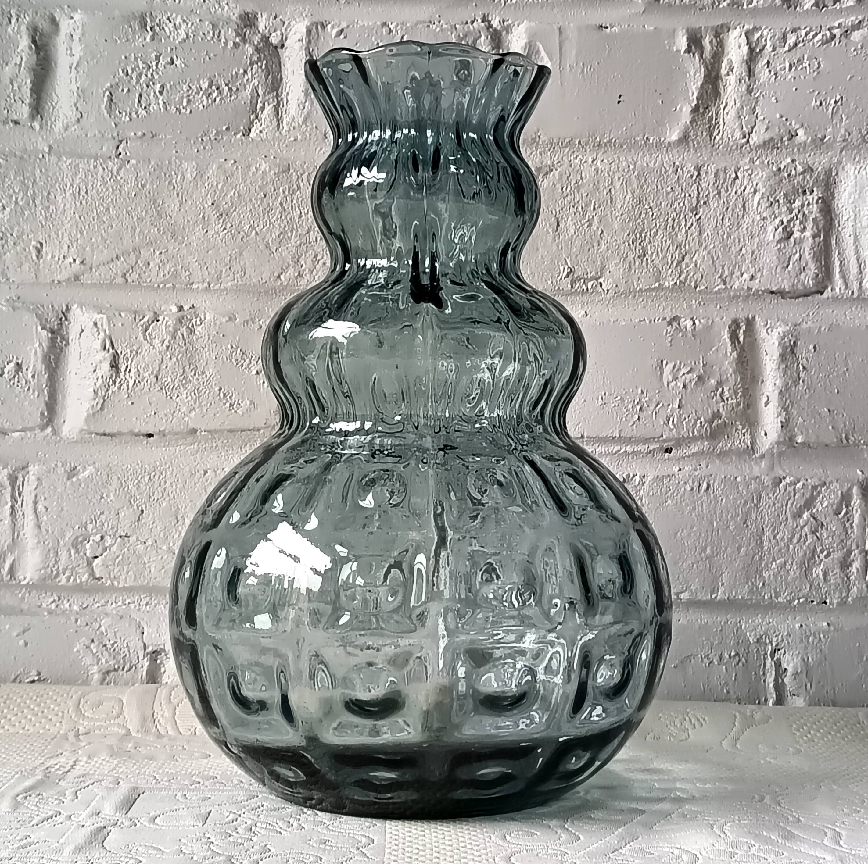 Large vintage smoked optical glass vase, Italy 1950