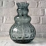 Large vintage smoked optical glass vase, Italy 1950