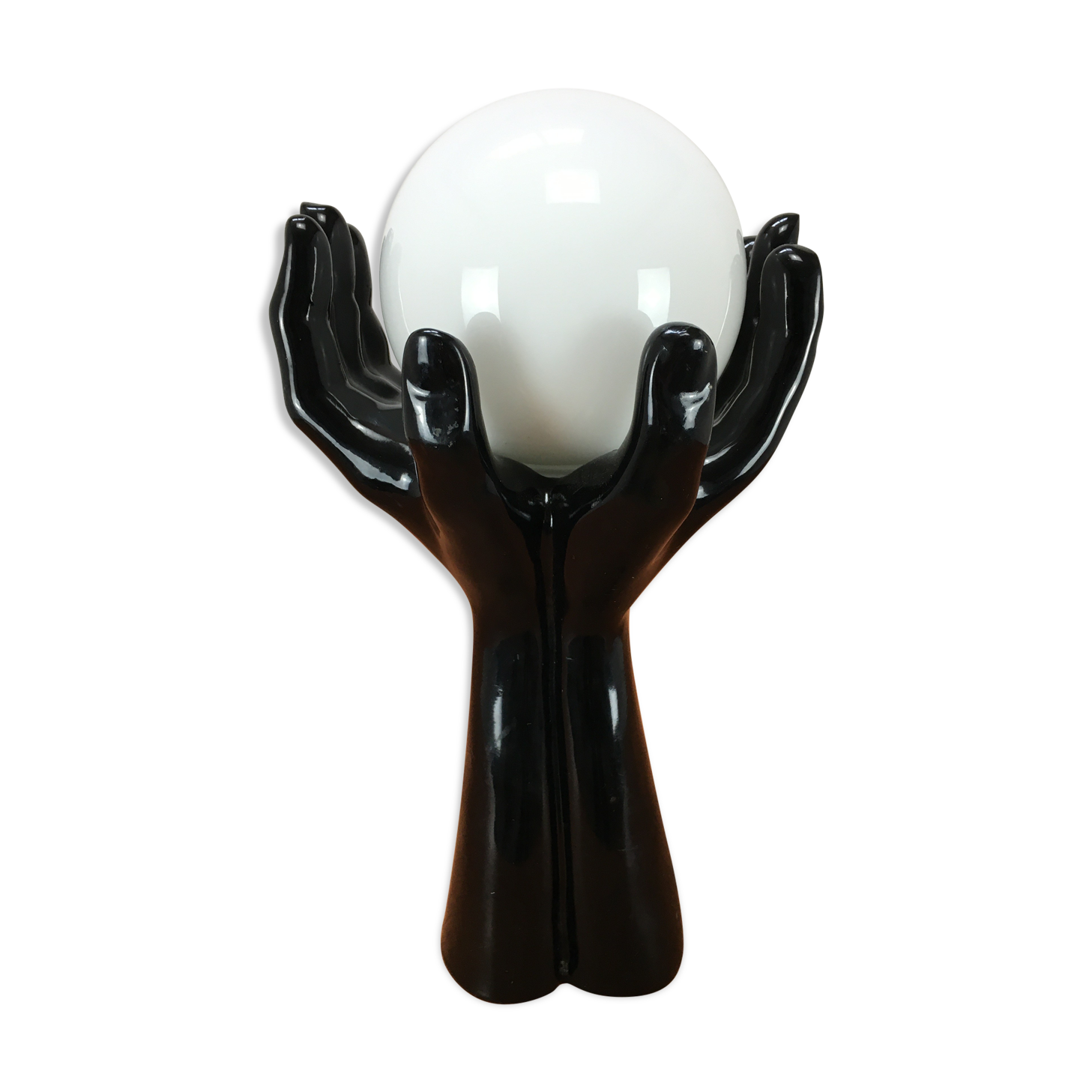 Black hand lamp 70s and opaline globe