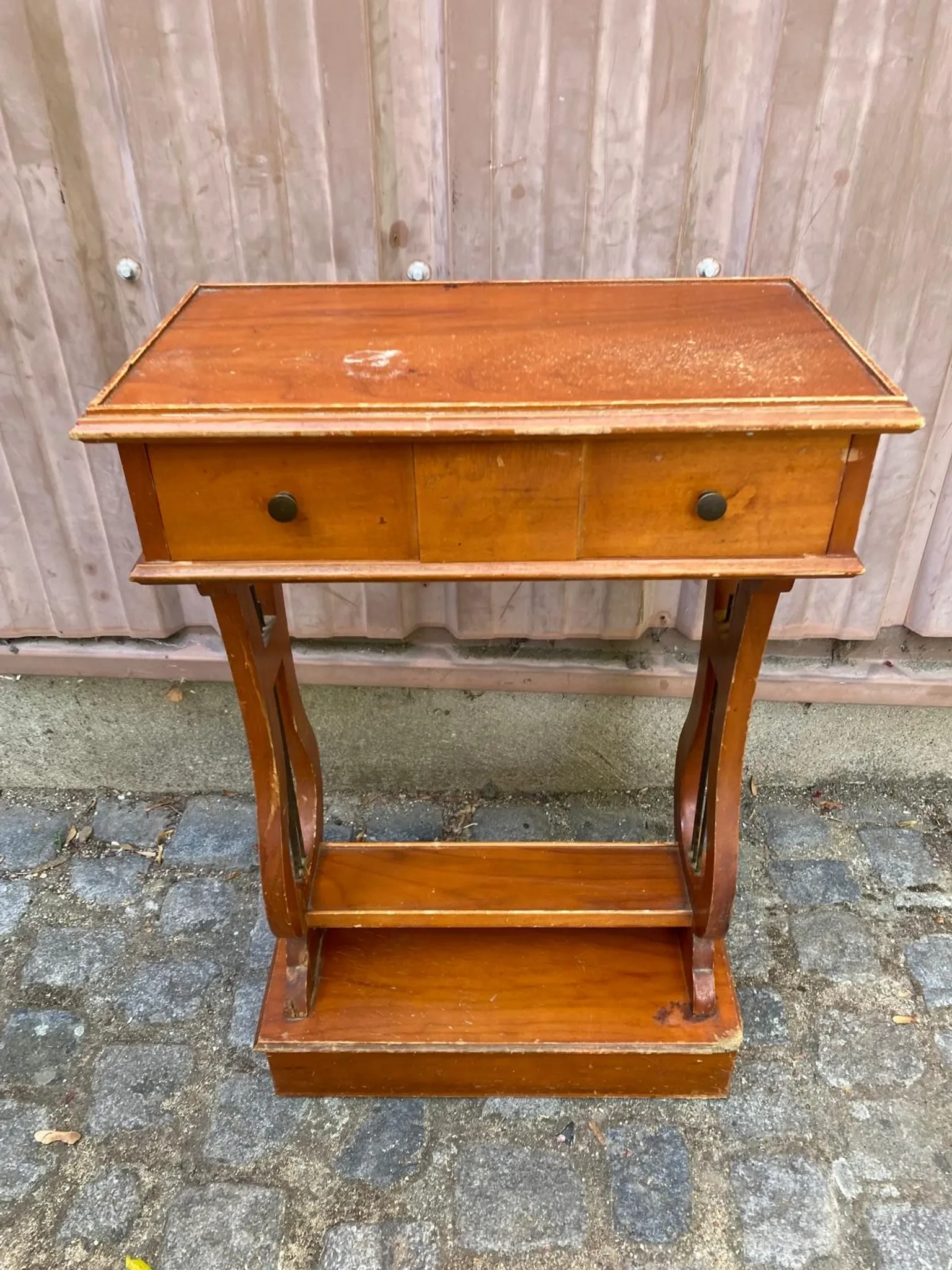 Vintage Wooden Console Table with Lyre Legs — Empire Directoire Style 1960