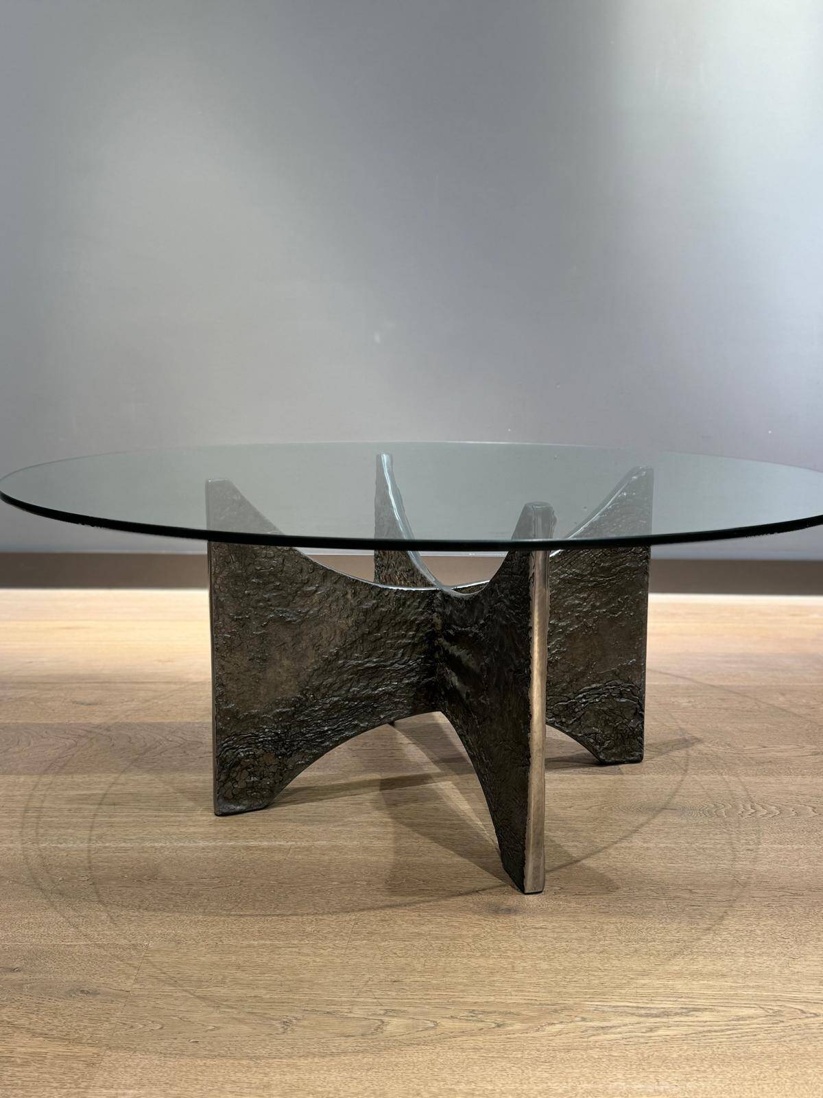 Brutalist coffee table in aluminium and glass