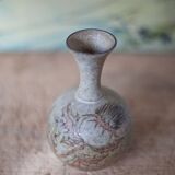 Glazed terracotta vase, small vase, ball vase with long neck, vase with floral motifs, thistles