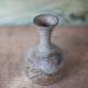 Vase terre cuite vernissée, petit vase, vase boule à long col, vase motifs florales, chardons