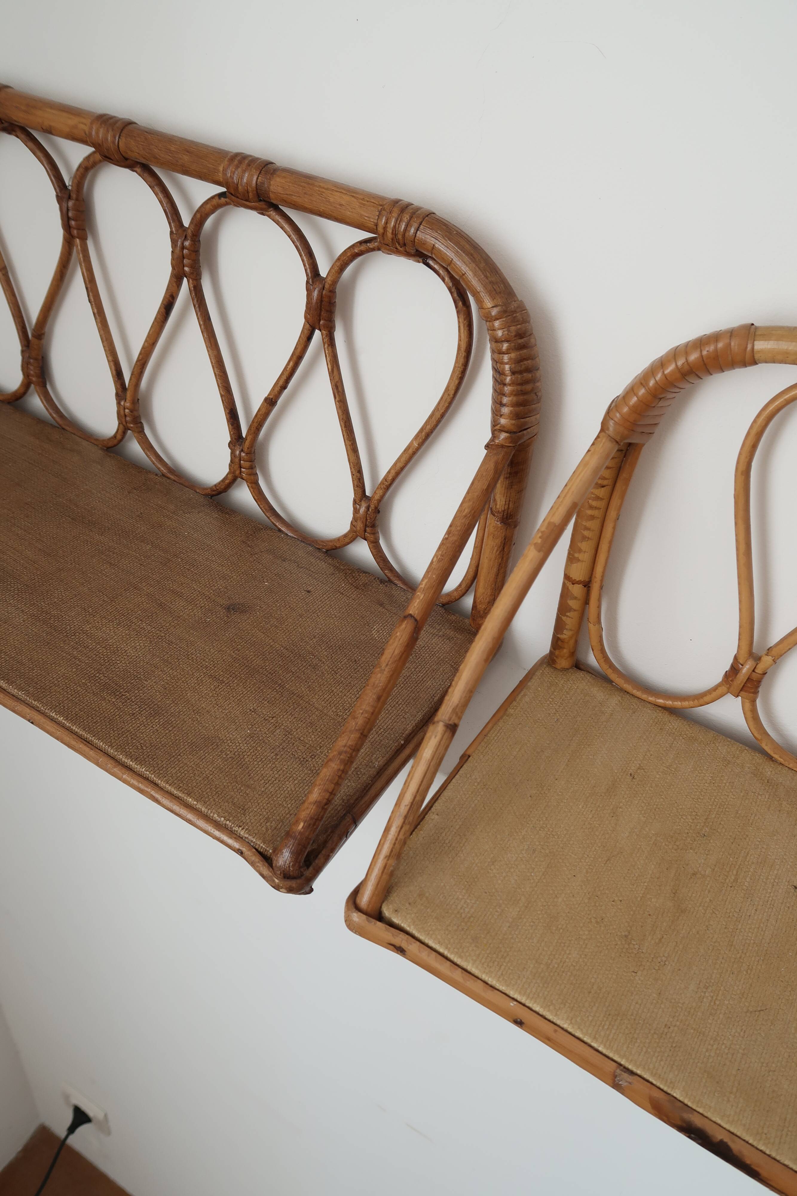 Pair of rattan wall shelves